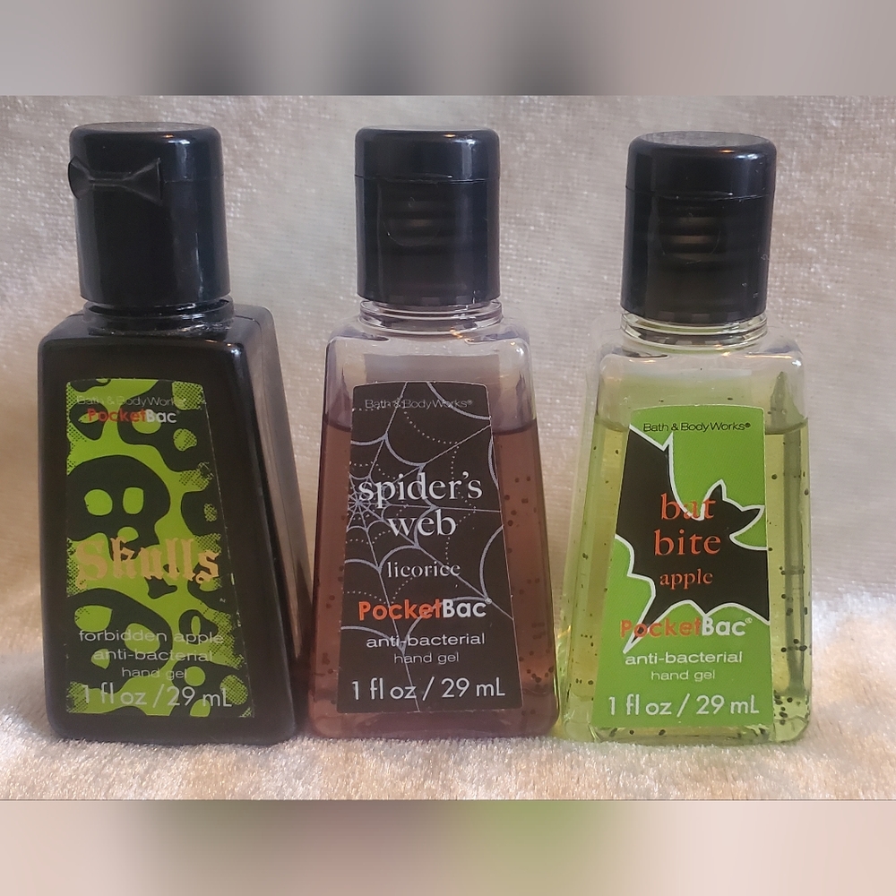 3 Bath & Body Works Bat Bite Spiders Web Skulls PocketBac Hand Gel Anti-Bact…